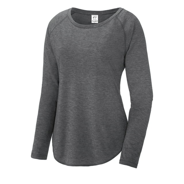 Gravity Threads Ladies Tri-Blend Moisture Wicking Performance Scoop Long Sleeve, Dark Grey XS