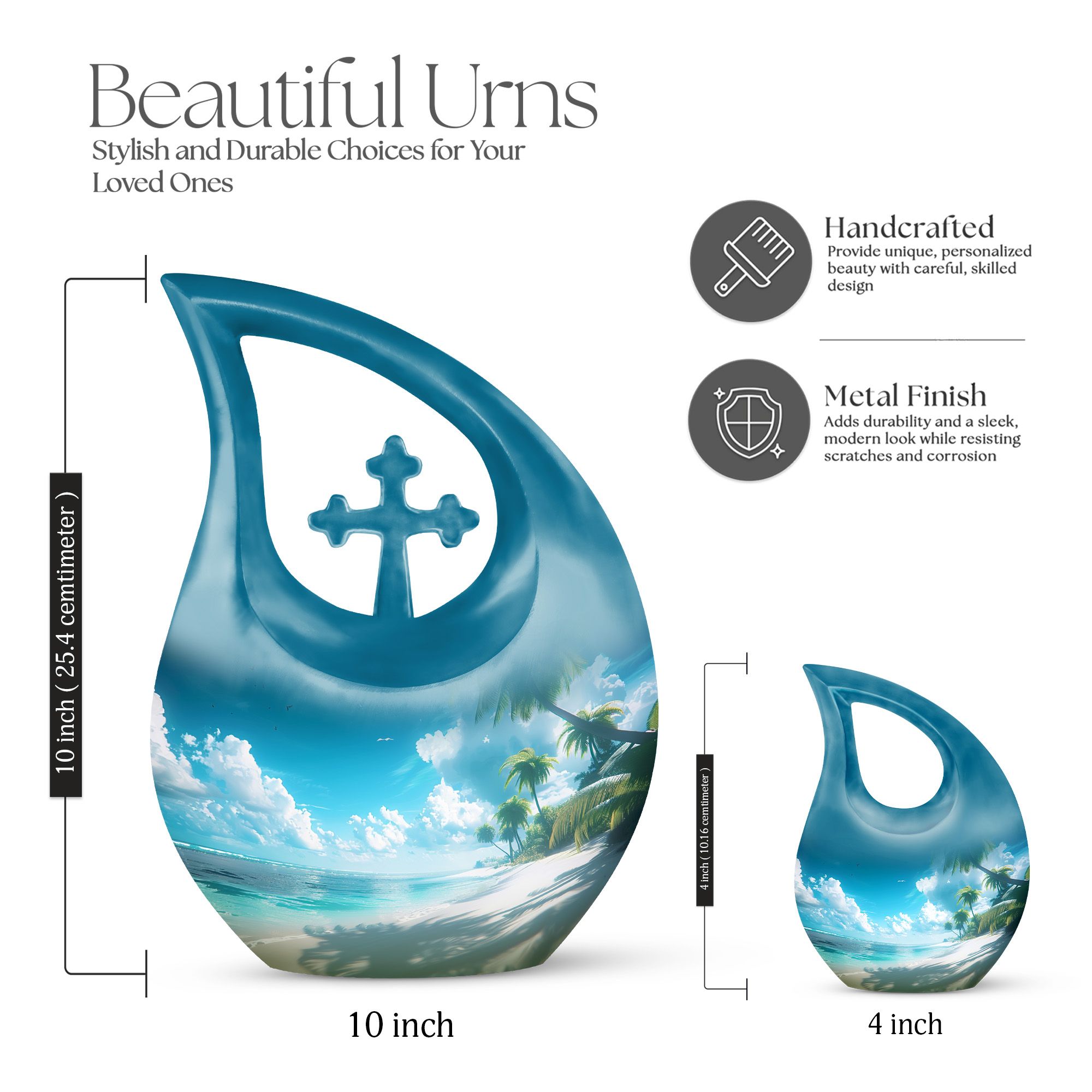 MUKTIVE Beach Cremation Burial Combo Sets Urns for Human Ashes Adult Men & Women, Blue Memorial Funeral Urn for Adult Father & Mother, (1 Large 10 ", 4 Keepsake 3 ") Decoration Urn for Human