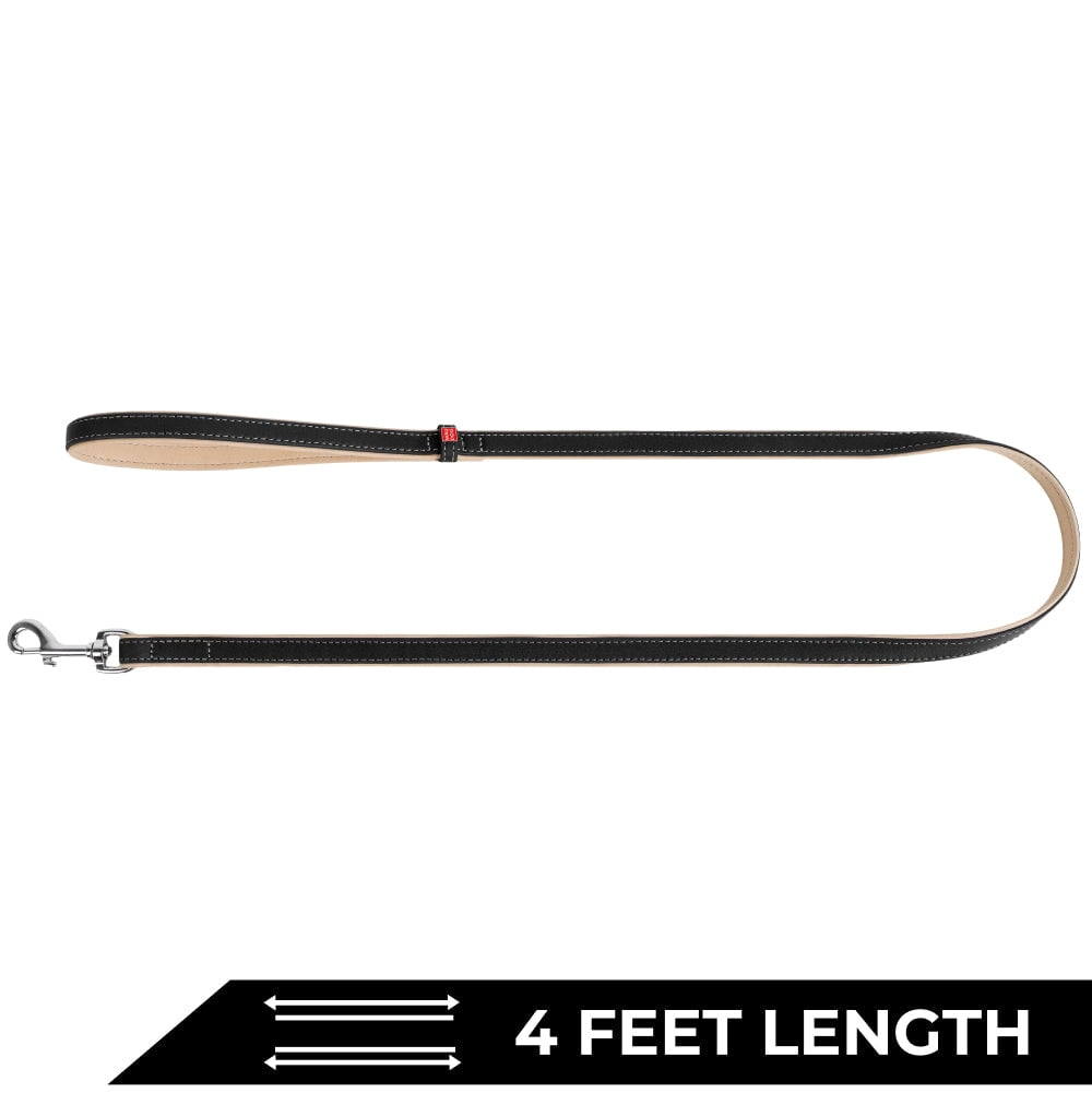 WAUDOG Heavenly Soft Leather Dog Leash | Special Design Leather Leash for Training & Walking Cute Small, Medium Large Dogs | Strong Climbers Clip, Perfect for Puppy, Small Boy & Girl Dogs - Black