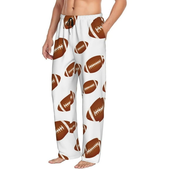 Mens Pajama Pants Bottoms with Pockets - bright brown American football Comfy Mens Pj Pants, Soft Men Lounge Pants