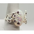 thumbnail image 3 of Size 9, White Fire Opal Flower Silver Ring, 3 of 5