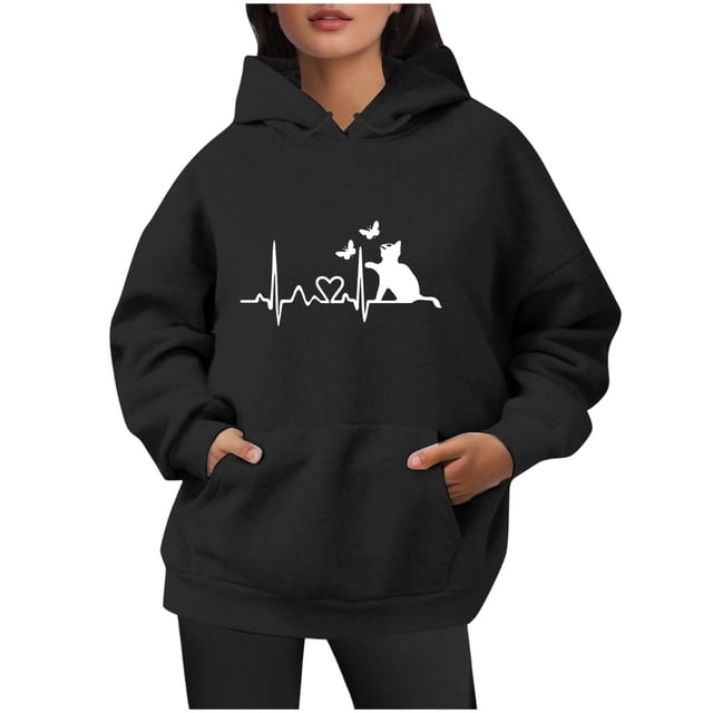 WILLBEST Sudadera con Capucha para Mujer, Estilo Otoño-Invierno, Holgada, Tallas Grandes, con Estampado de Letras y Cordón Ajustable Grande