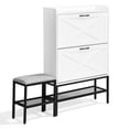 thumbnail image 4 of Ktaxon Farmhouse Shoe Cabinet w/ Bench, Entryway Shoe Storage Cabinet Shoe Rack Organizer for Hallway Bedroom Closet Living Room Home Apartment, White, 4 of 15