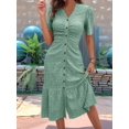 thumbnail image 4 of Womens V Neck Short Sleeve Solid Color Casual Dress Summer Chic Midi Dress Light Green L, 4 of 6