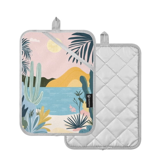 Yayeee Pot Holders Kitchen Heat Resistant with Pocket 7"x9.8" Cotton Oven Cooking Hot Pads, Boho Style Sun