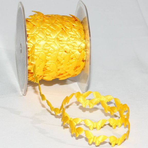 The Ribbon People Yellow Satin Butterfly Embossed Garland Craft Ribbon 0.5" x 40 Yards