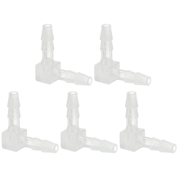 Uxcell 1/8" Plastic Hose Barb 90 Degree Elbow 5 Pack Barb Fittings 2 Way Equal Barbed Joint Splicer Mender Adapter Union Adapter