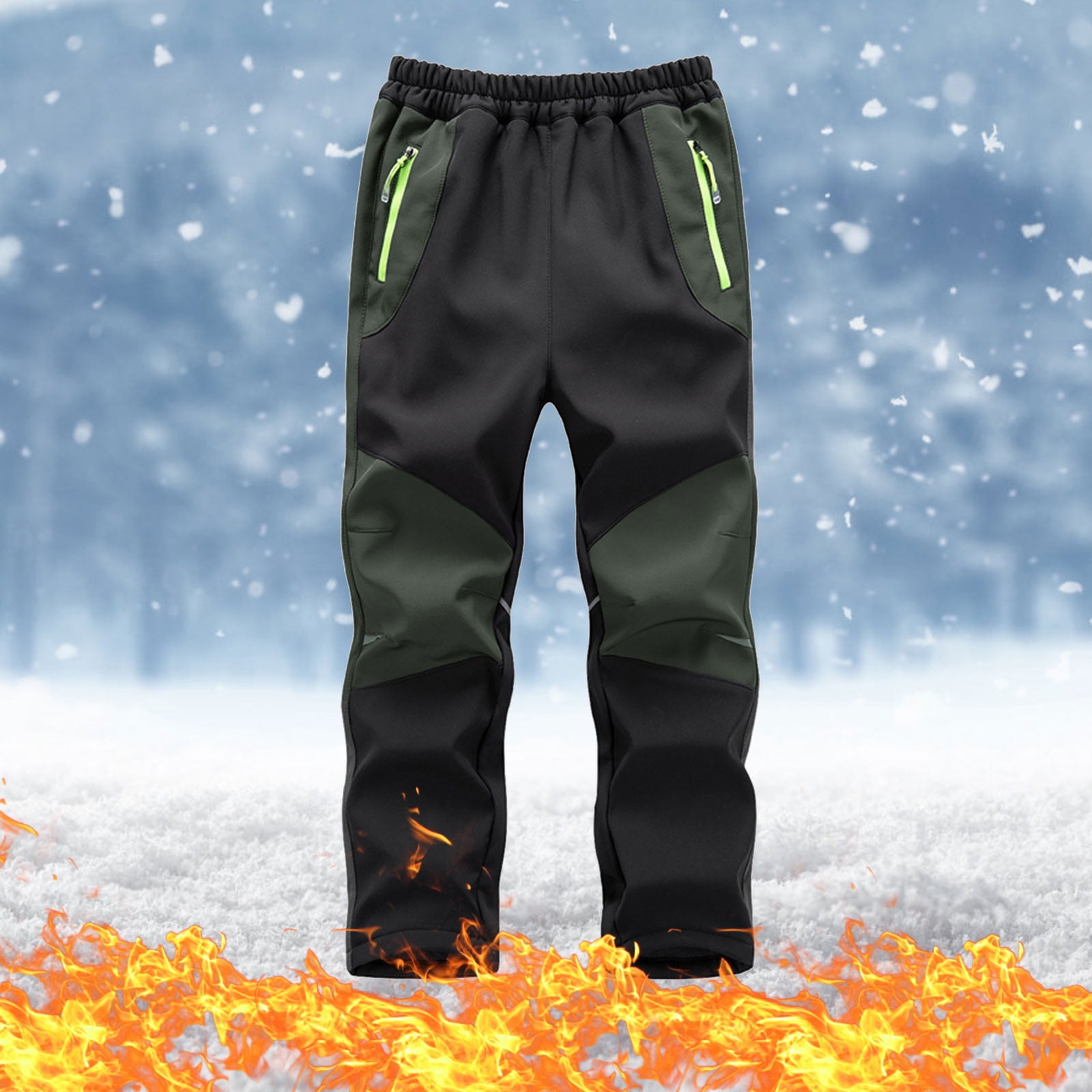 zanvin Kids Waterproof Snow Ski Pants Boys Winter Warm Fleece Snowboard Pants Girls Elastic Waist Outdoor Hiking Pants Clearance Sale Army Green 13