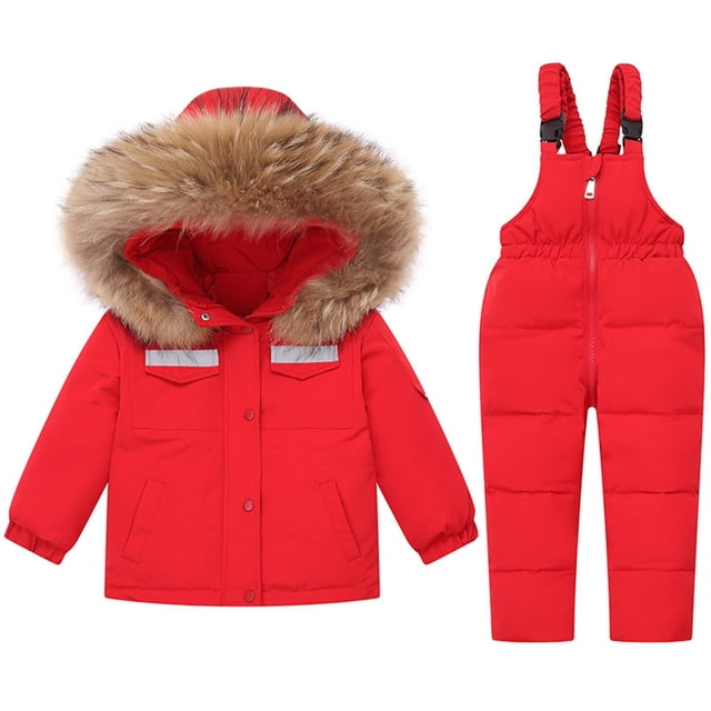 TIEVOSA Boys Snowsuit Girls Snow Pant and Jacket Bib Winter Clothes Coat Set 3-4 Years(Red)