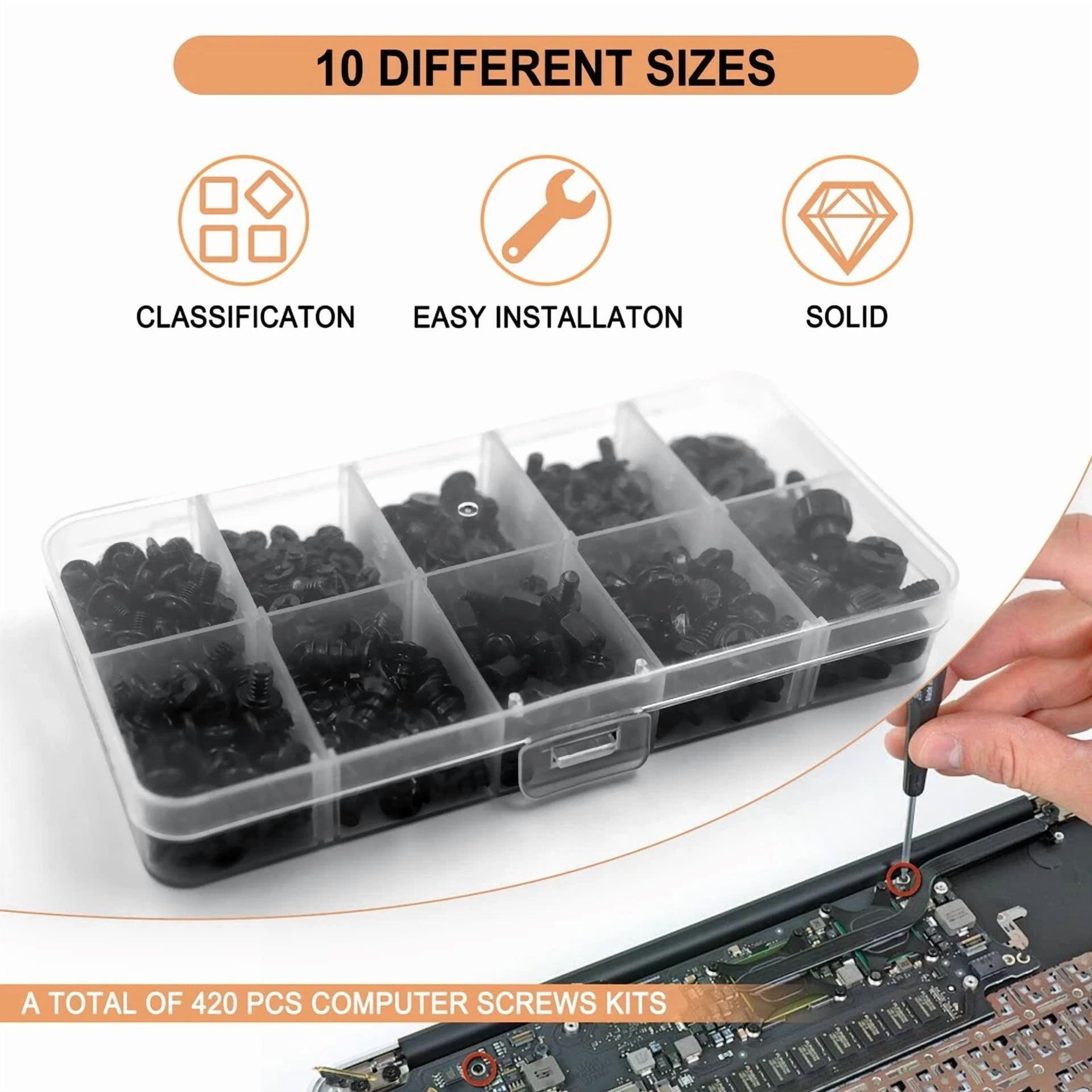 CIRCLE- 420Pcs Computer Screw Kit Motherboard Standoffs Assorted Screws For Pc Case H...