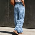 thumbnail image 5 of LUVDA Gingham Wide-Leg Pants for Women Elastic High Waist with Pockets Lightweight Flowy Trousers for Casual & Boho Style, 5 of 6