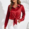 thumbnail image 3 of RYRJJ Satin Blouses for Women Silk Button Down Shirts Casual Long Sleeve Shirt Business Office Work Tunic Tops(Red,L), 3 of 8