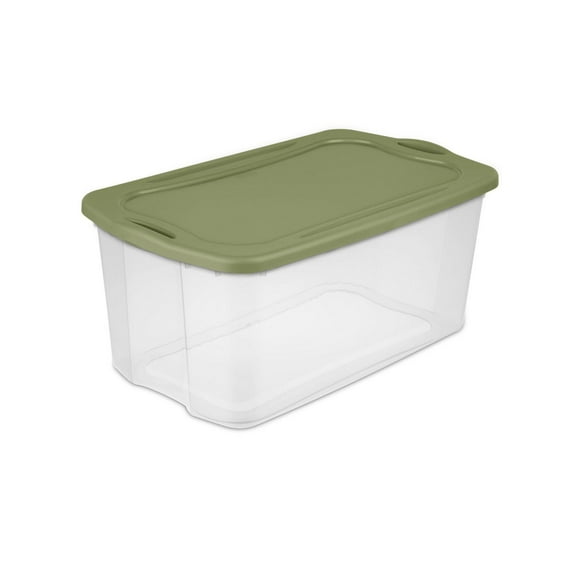 Sterilite 114 Liter EZ Carry, Extra Large Clear Plastic Storage Bin with Full-Grip Handles and Green Lid