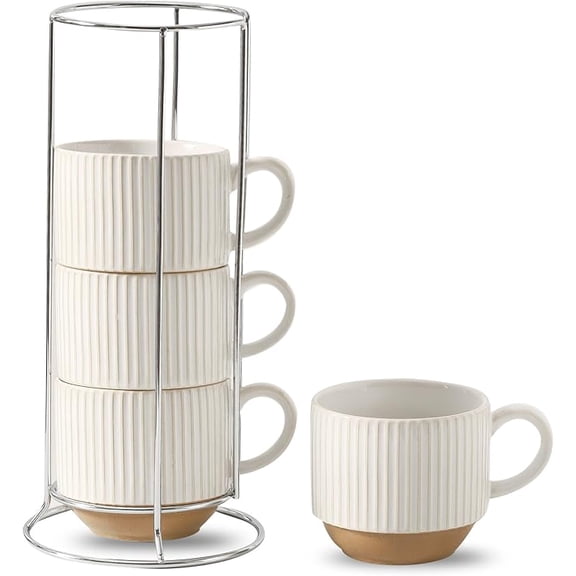 Tikooere 15oz Coffee Mug Set of 4 - Stackable Ceramic Mugs