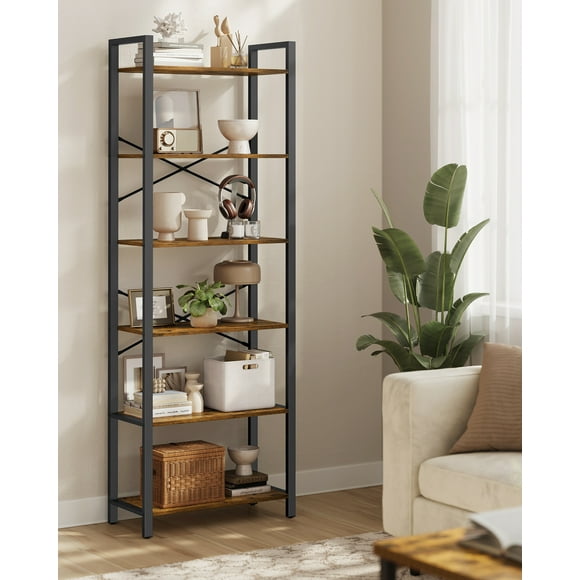 VASAGLE Estantería de 6 niveles, estantería con marco de acero, estante para libros para sala de estar, oficina en casa, estudio, 11.8 x 26 x 73.2 pulgadas, estilo industrial, marrón rústico y negro