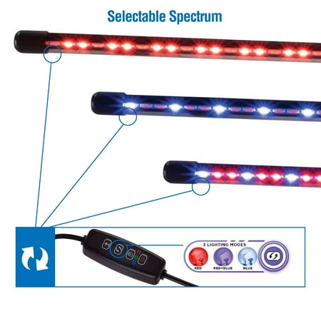 Great Value 4-Head Flexible LED Clamp Grow Light, 20W Selectable Spectrum