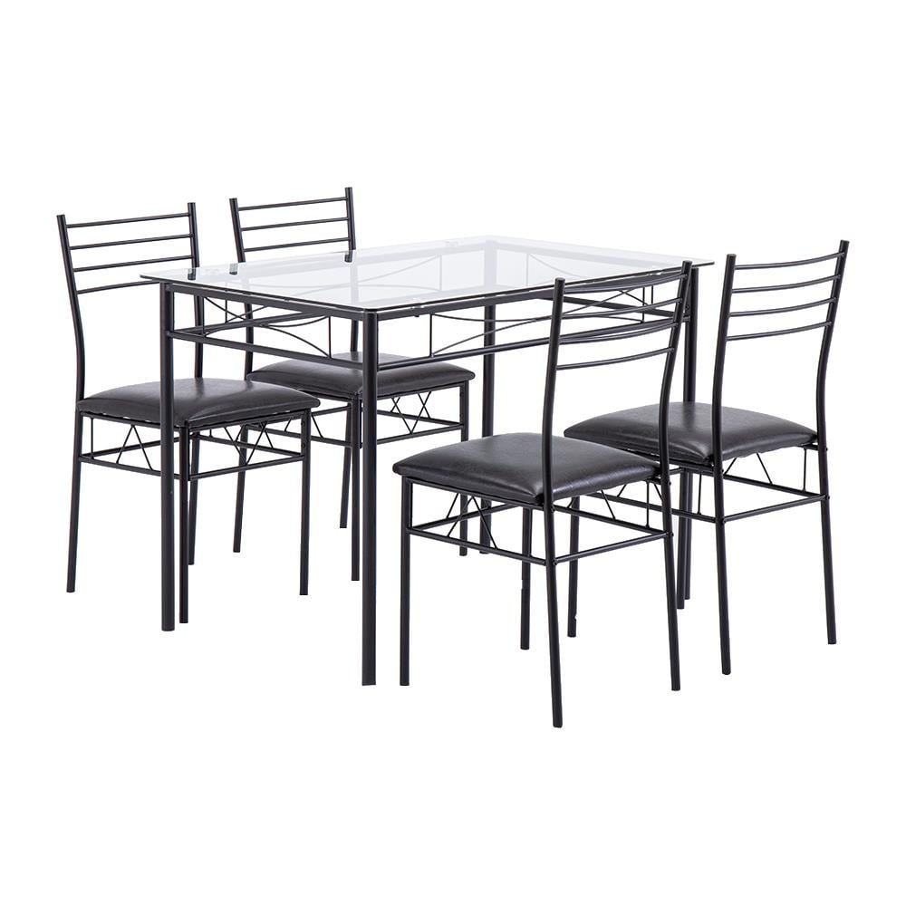 Ktaxon 5 Pcs Dining Set Glass Top Table and 4 Chairs Kitchen Room Furniture Black