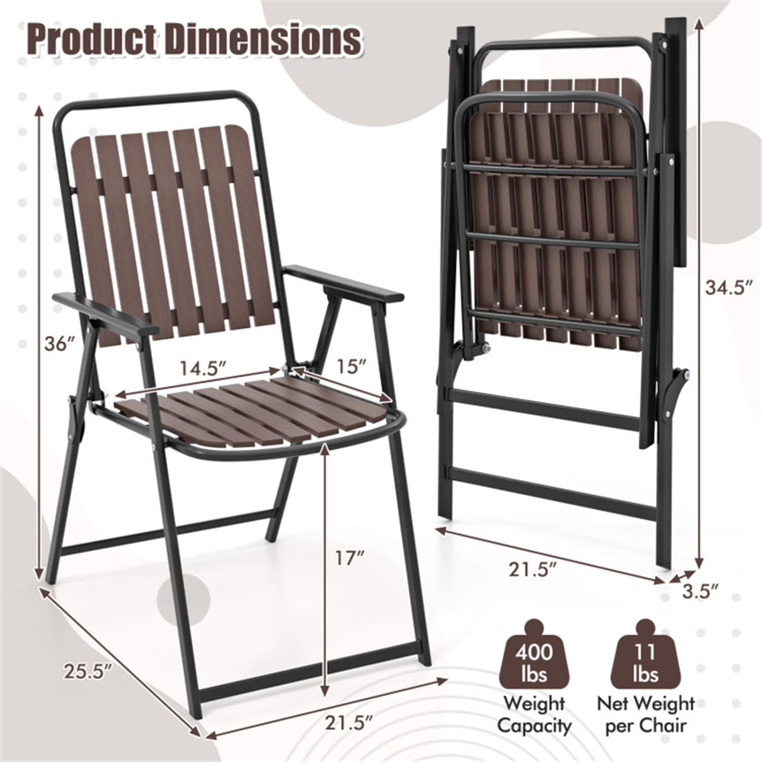 Demi Bonn 4 pcs Patio Folding Chairs with PP Seat and Back and 400 LBS Heavy-Duty Metal Frame, Outdoor Accent Furniture Lounge Chairs for Yard, Garden, Brown