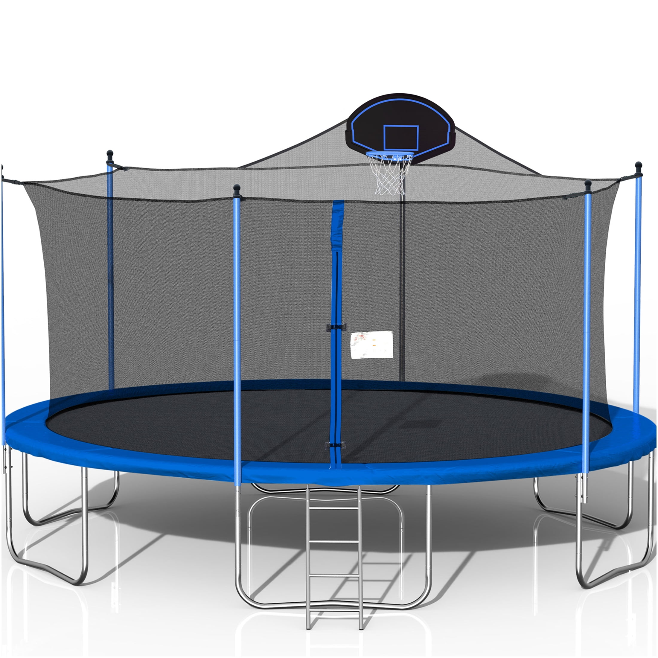 JERFIT 16ft Trampoline with Basketball Hoop, Safety Enclosure Net, Double-Sided Color Cover & Ladder for Outdoor Family Fun