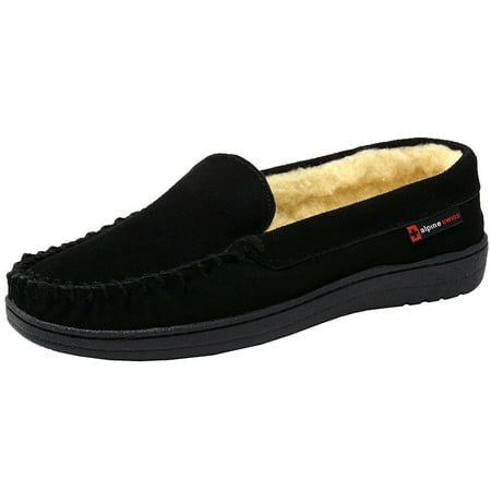 shoes shearling alpine moccasin slippers yukon moc suede swiss toe slip mens