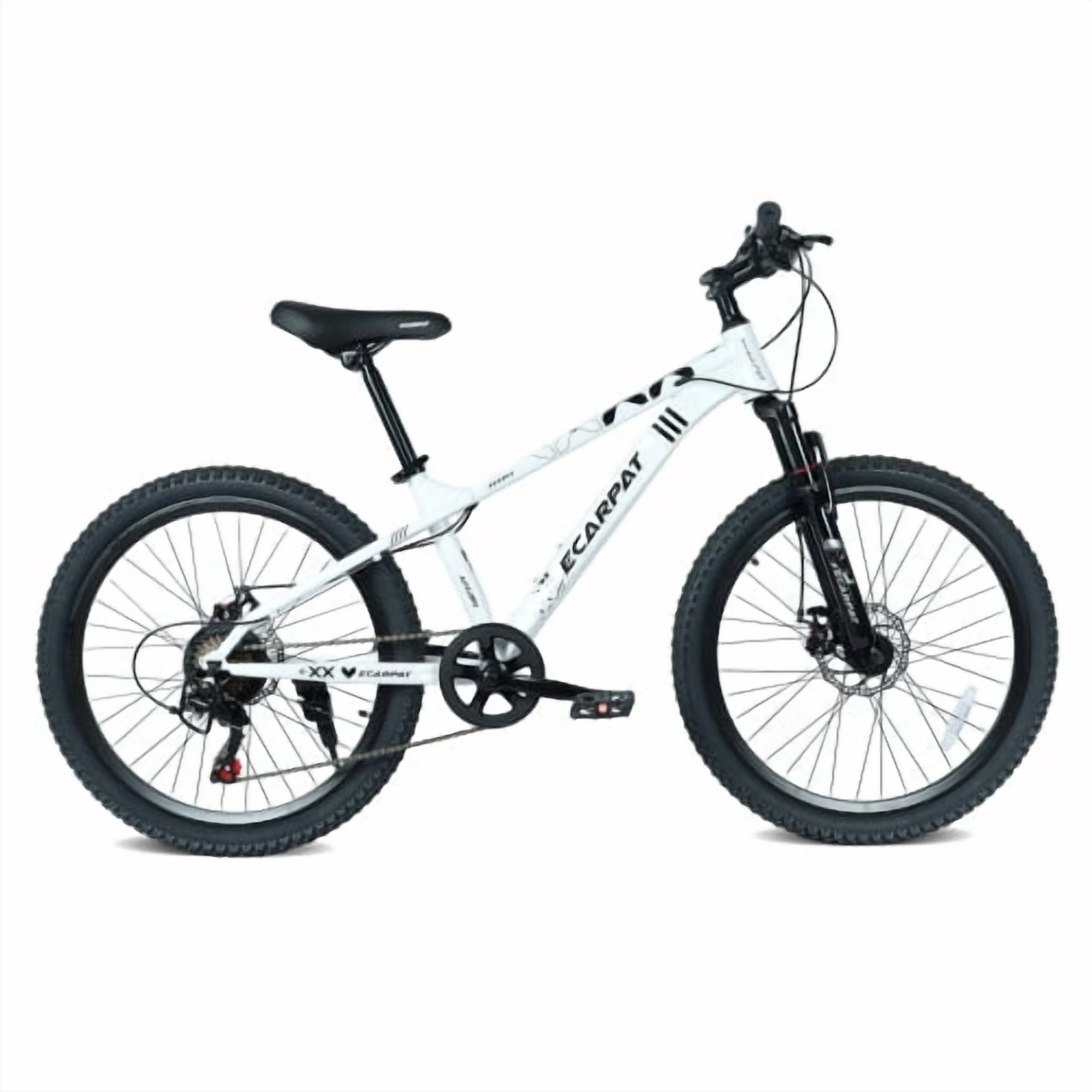 Harmie Mountain Bike 21 Speed Precision Shifting for All Terrains Dual Disc Brakes for Reliable Stopping Power Adult Riders Mountain Bicycle White Front Suspension 24 Inch Steel Frame 21 Speed