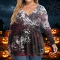 thumbnail image 6 of Fall Halloween Plus Size V Neck Wrap Flowy Graphic Long Sleeve Blouse Tops Dark Gray 3XL, 6 of 6