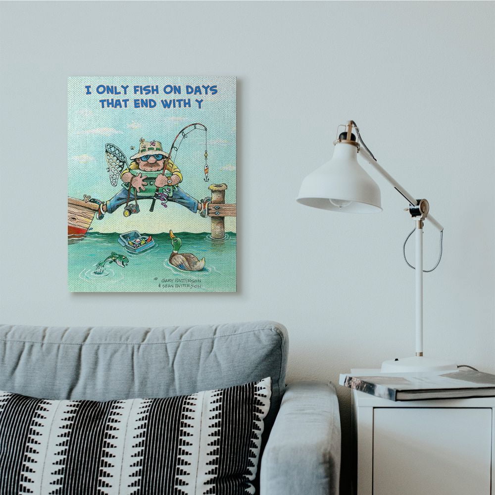 Stupell Industries Days That End With Y Funny Sports Fishing Cartoon Design Canvas Wall Art by Gary Patterson