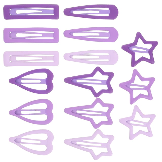 15 pinzas para el pelo con broches adorables, horquillas de metal (estrella de cinco puntas, corazón, lágrima, rectángulo, estrella de cuatro puntas)