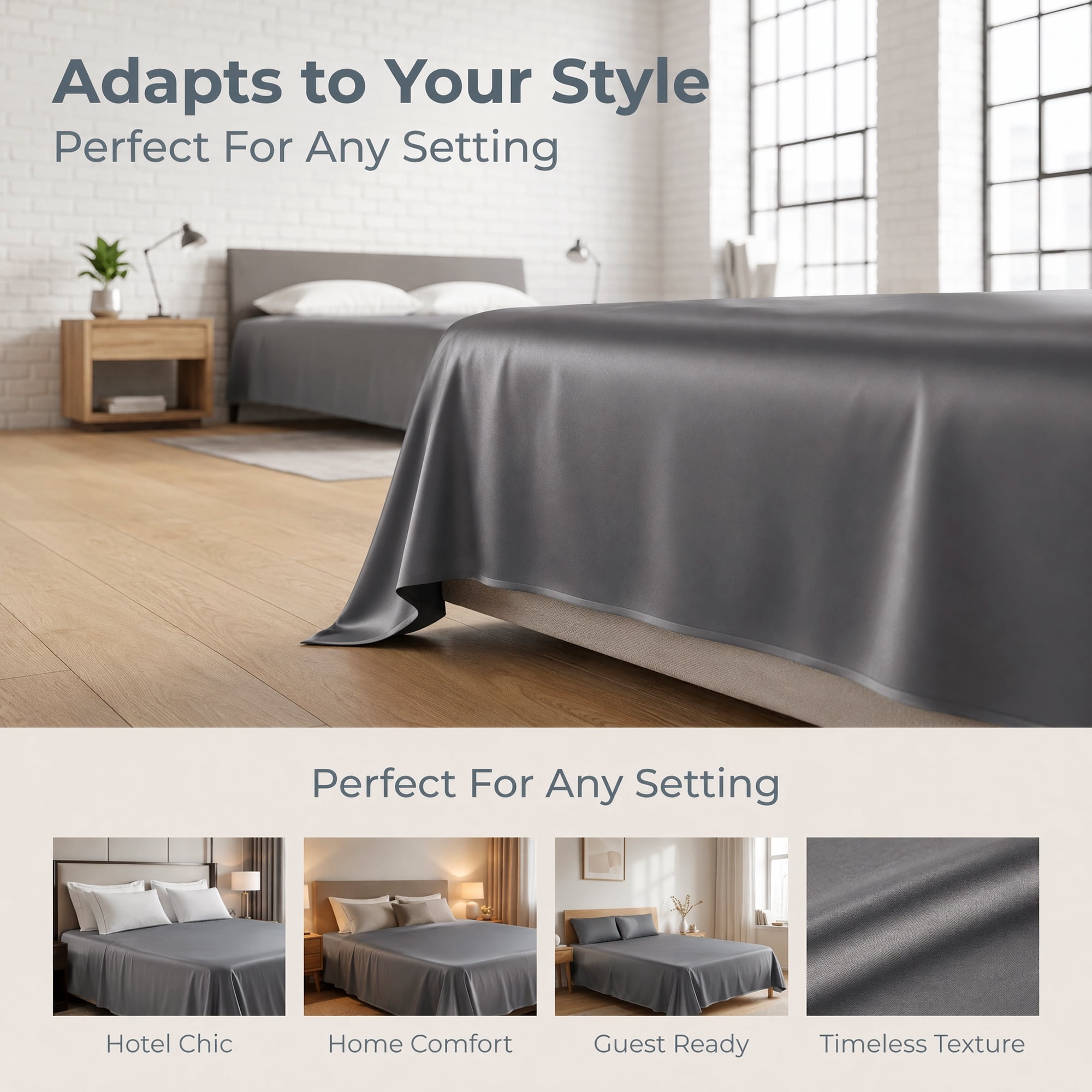 Unique Bargains Microfiber Ice SilkFlat Sheet Wrinkle Bedding Dark Gray 79"x91"