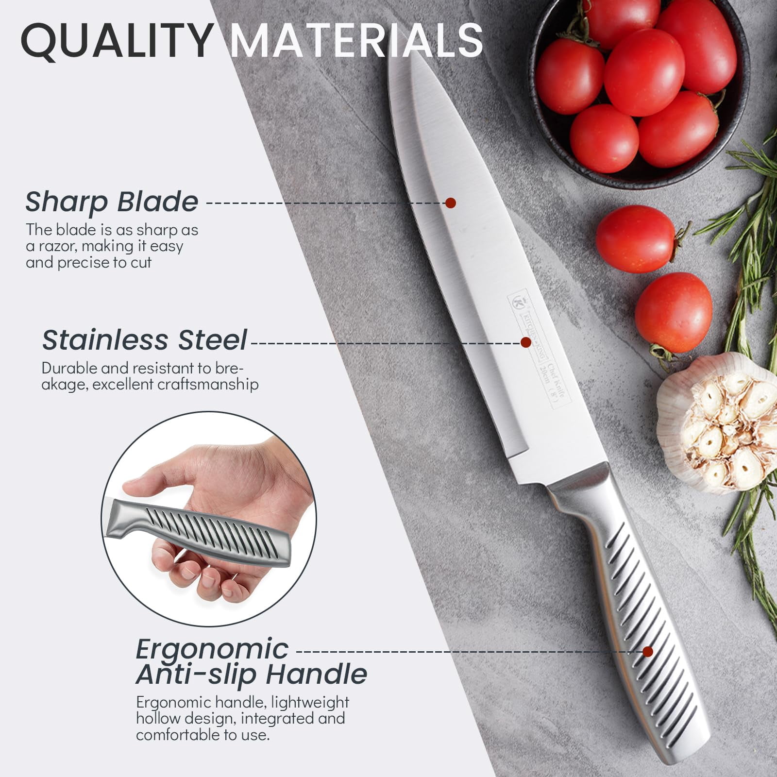 7-Piece Kitchen Knife Set with Block, Stainless Steel Sharp Blades, Anti-Slip Handle, Universal Knife Storage, Professional Cutting Essentials for Home & Apartment (Silver)