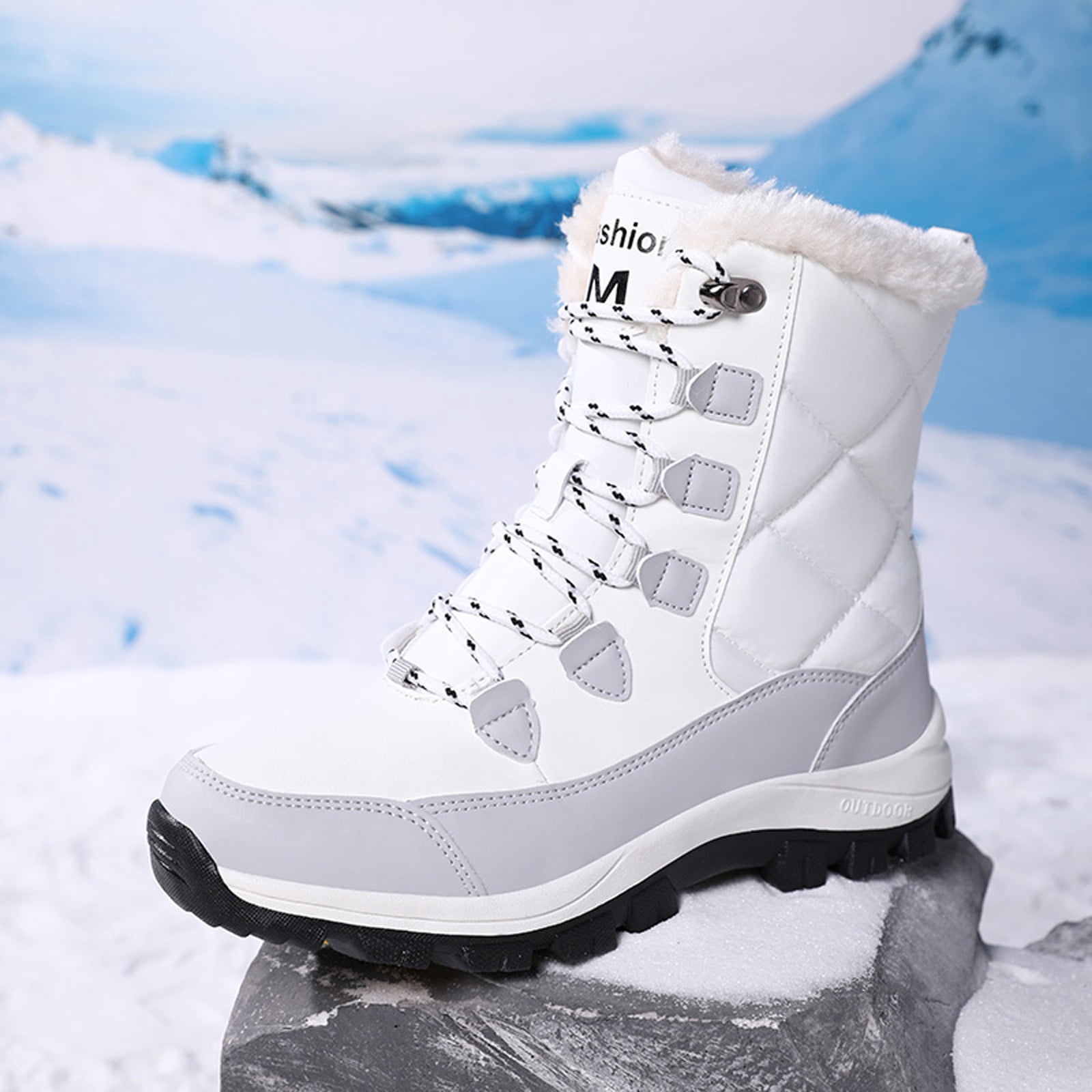 Gyexs Mens Snow Boots Size 13, Womens Winter Shoes Wide Width, Orthotic Technology, Lace-Up, Chukka, Snip Toe, Women's Fashion, White, Size 7.5