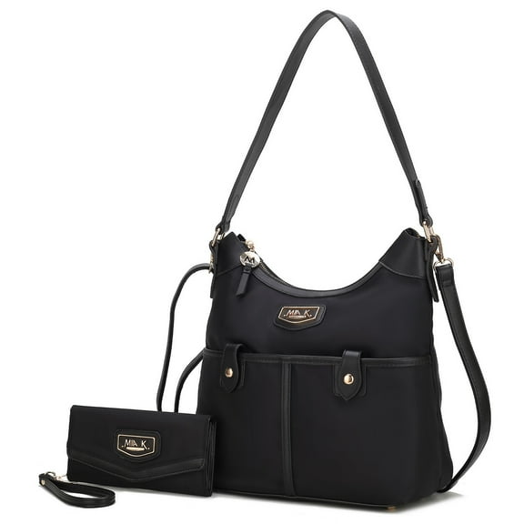 MKF Collection Harper Women Nylon Hobo Shoulder Handbag with Matching Wallet Bag by Mia K - Black