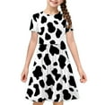 thumbnail image 5 of MKOSPLRT Summer Twirly Skater Dresses Girls' Short Sleeve A Line Dresses Cute Cow Graphic Midi Dress Color Block Midi Dress 4-14Y, 5 of 8