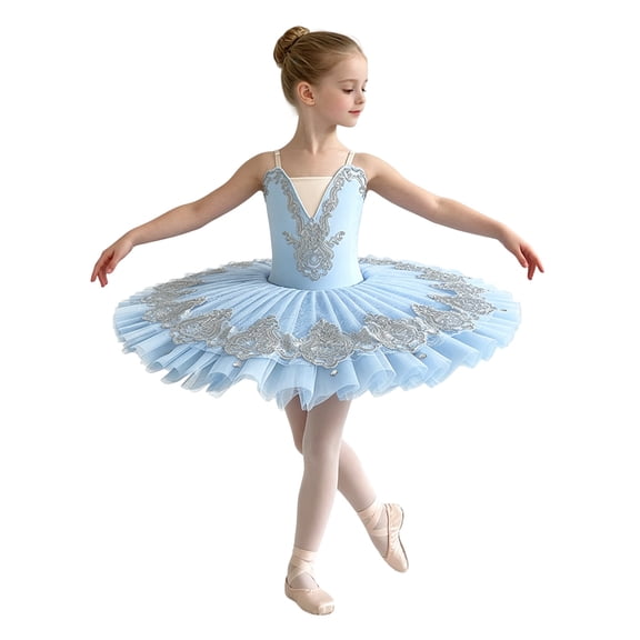 FYDUU Dress for Girls Skirted Leotards Ballet Dance Tutu Dress Princess Ballet Performance Stage Birthday Party Wear Kids Dance Dresses 8-9 Years