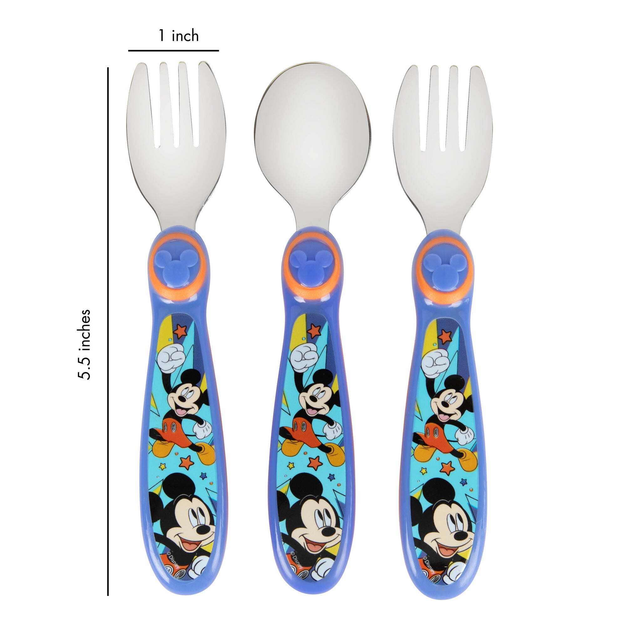 The First Years Disney Mickey Mouse Toddler Forks and Spoon Set 3 Dishwasher Safe Utensils