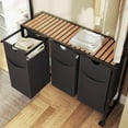 thumbnail image 4 of Laundry Sorter 3 Section with Hanging , Rolling Laundry Basket Organizer Rustic Brown, 4 of 8