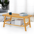 thumbnail image 3 of MoNiBloom Bamboo Dual Tier Coffee Tea Table with Open Storage Shelf, Natural, for Living Room Sitting Room, 3 of 11