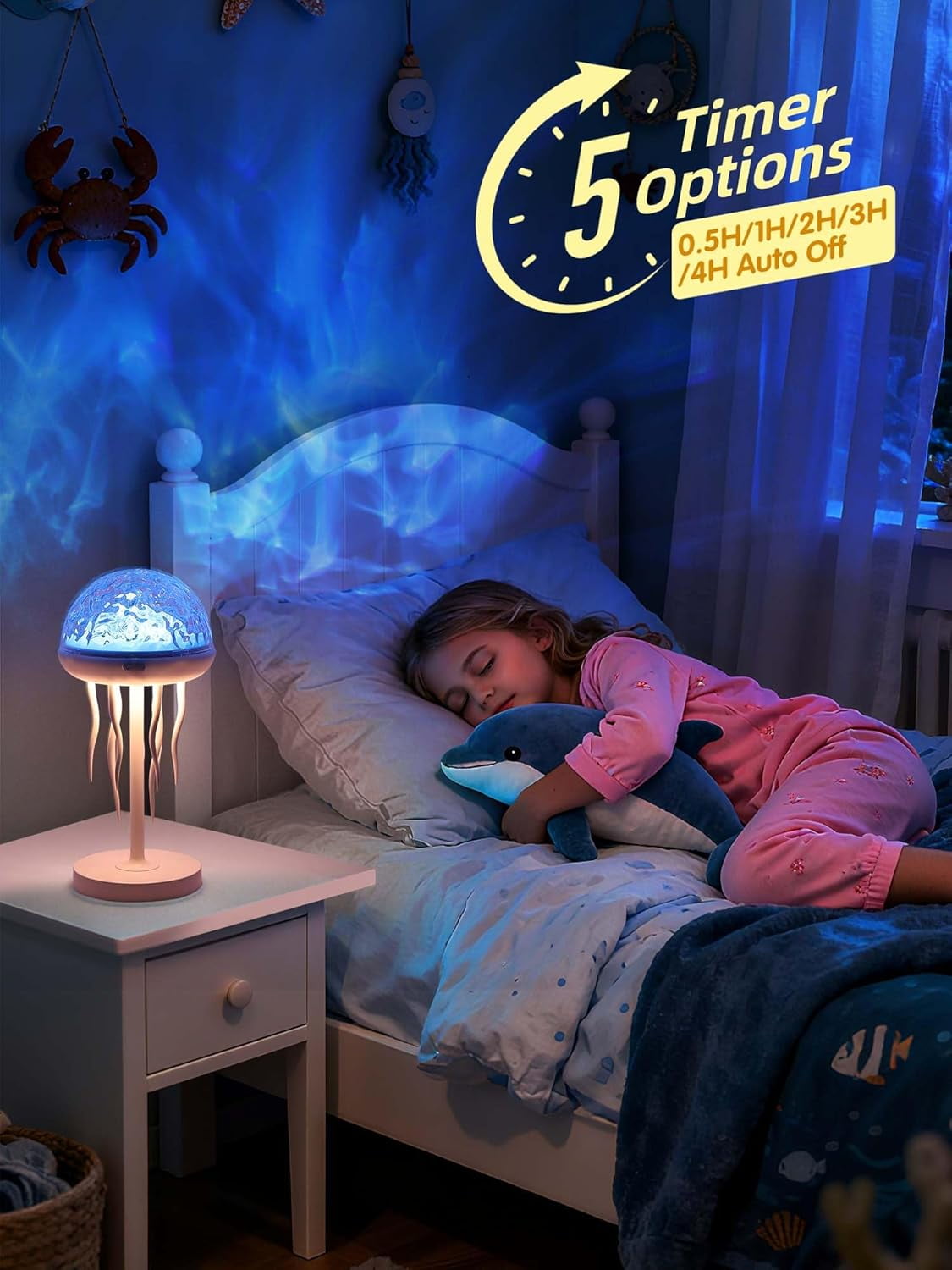 Jellyfish Shaped Table Lamp, Adjustable Projection Lamp with Remote Control Battery Operated Night Light Ocean Room Décor Ambient Lighting for Bedroom, Living Room, Office, Read Room