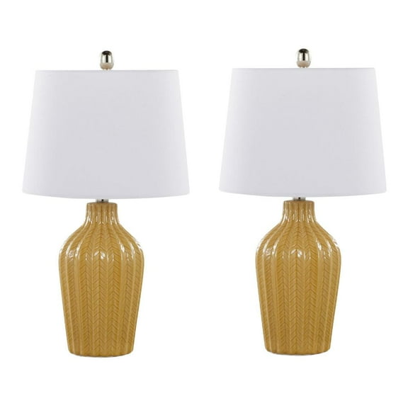 LumiSource Rockwell 23" Ceramic Table Lamp Linen Shade (Set of 2) Glossy Misted Yellow Ceramic/White Shade