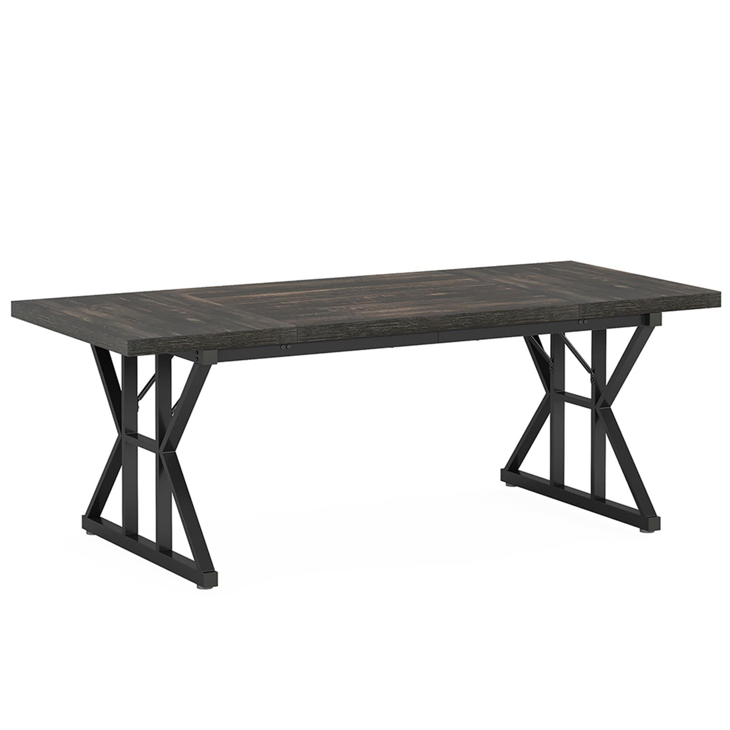 Demi Bonn 71" Farmhouse Dining Table, Wood Rustic Kitchen Table for 6 People, Large Rectangular Dinner Table for Dining Room, Home Office, Living Room Furniture, Black