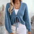 thumbnail image 6 of Sakmal Tie Front Womens Cardigan Sweaters Soft Cropped Warm Cardigan Blue Long Sleeve Sweater Top, 6 of 8