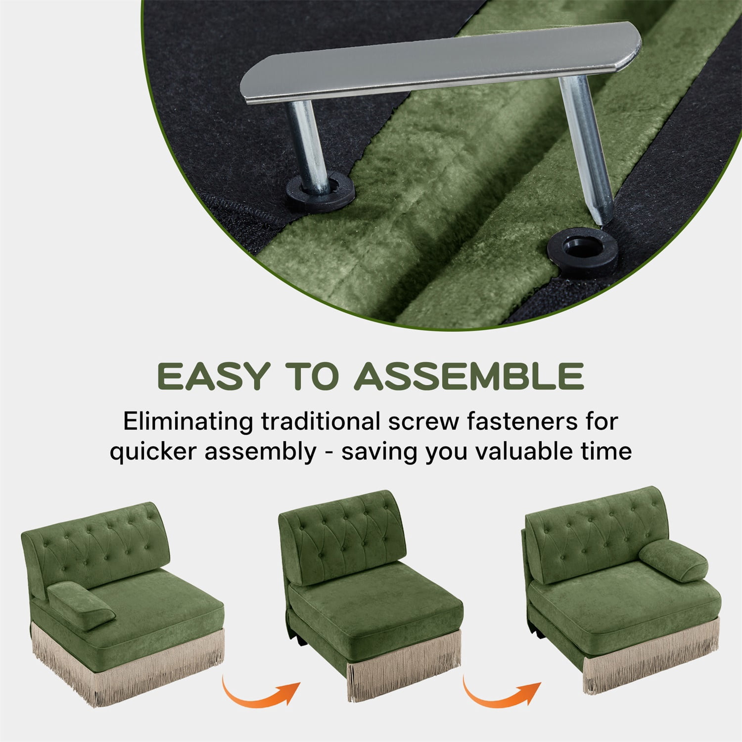 Hommoo Comfort Velvet Fabric Sofa with Left Arm, Button Tufted Design & Floor-grazing Tassel, Green