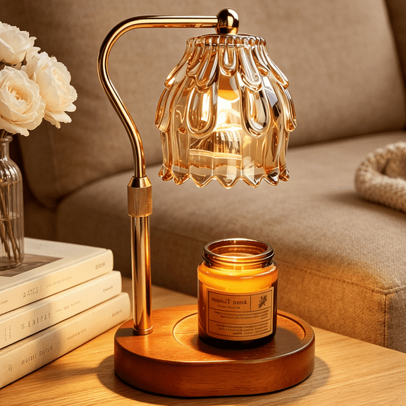 Mitzzllc Candle Warmer Lamp with Timer & Dimmer,Adjustable Height,Flower Glass Shade,Fits Most Jar Candles,Bedroom Decor & Gift for Women,Includes 2 Bulbs