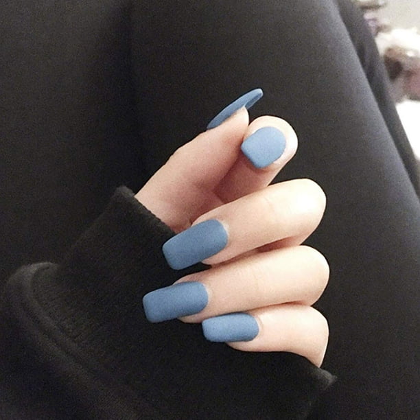 Matte False Nails Blue Full Cover Nail Long Square Fake Nails Acrylic Christmas Party Press On Nail For Women And Girls 24 Pcs Blue Walmart Com Walmart Com