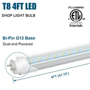 T8 4ft LED Tube Light Bulbs,Dual Row 28W 5000K,Dual-end Powered,ETL Listed,4-Pack