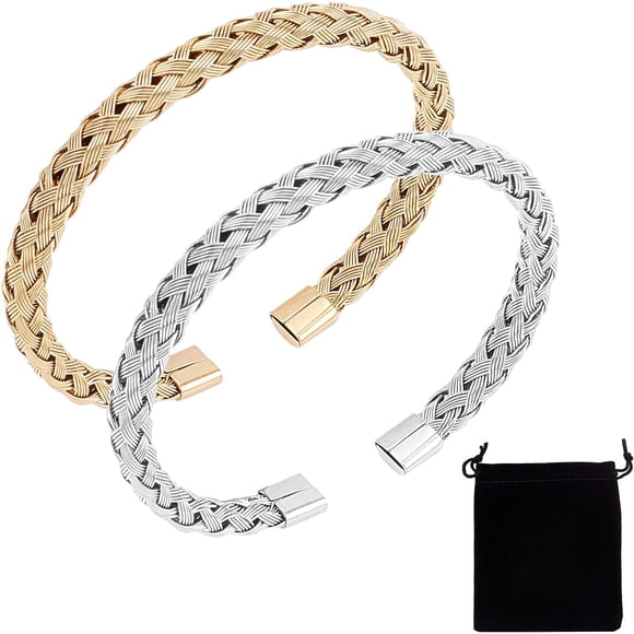 2pcs 2 Colors Cuff Bangles 304 Stainless Steel Torque Bangles About 55x60mm Inner Diameter Bangle Bracelets Simple Cuffs Bracelet for Jewelry Making