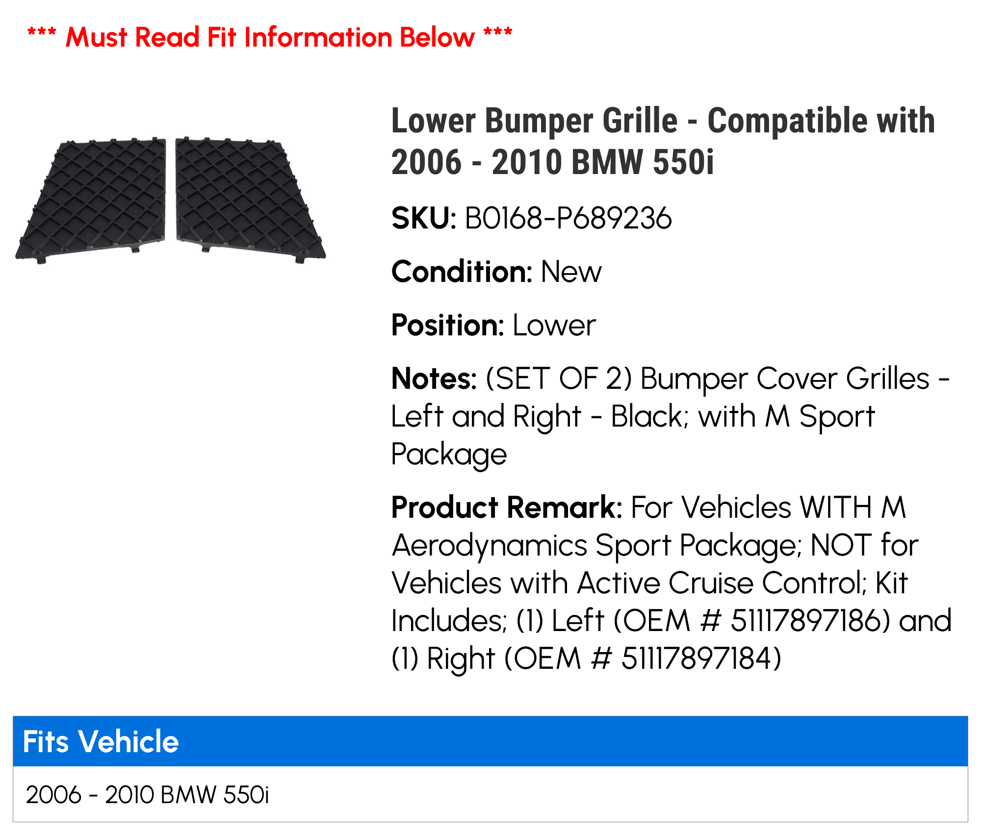 Pair of Front Bumper Cover Lower Mesh Grill Trim For 2004 2005 2006