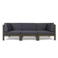 thumbnail image 3 of Elisha Outdoor Modular 3 Piece Acacia Wood Sectional Sofa Set and Coffee Table with Cushions, Gray, Dark Gray, 3 of 4
