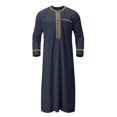 thumbnail image 4 of Men's Kaftan Thobe Saudi Arabic Middle East Robes Breathable Long Sleeve Clothing Ramadan Jubbah Sleepwear Summer Robes Solid, 4 of 4