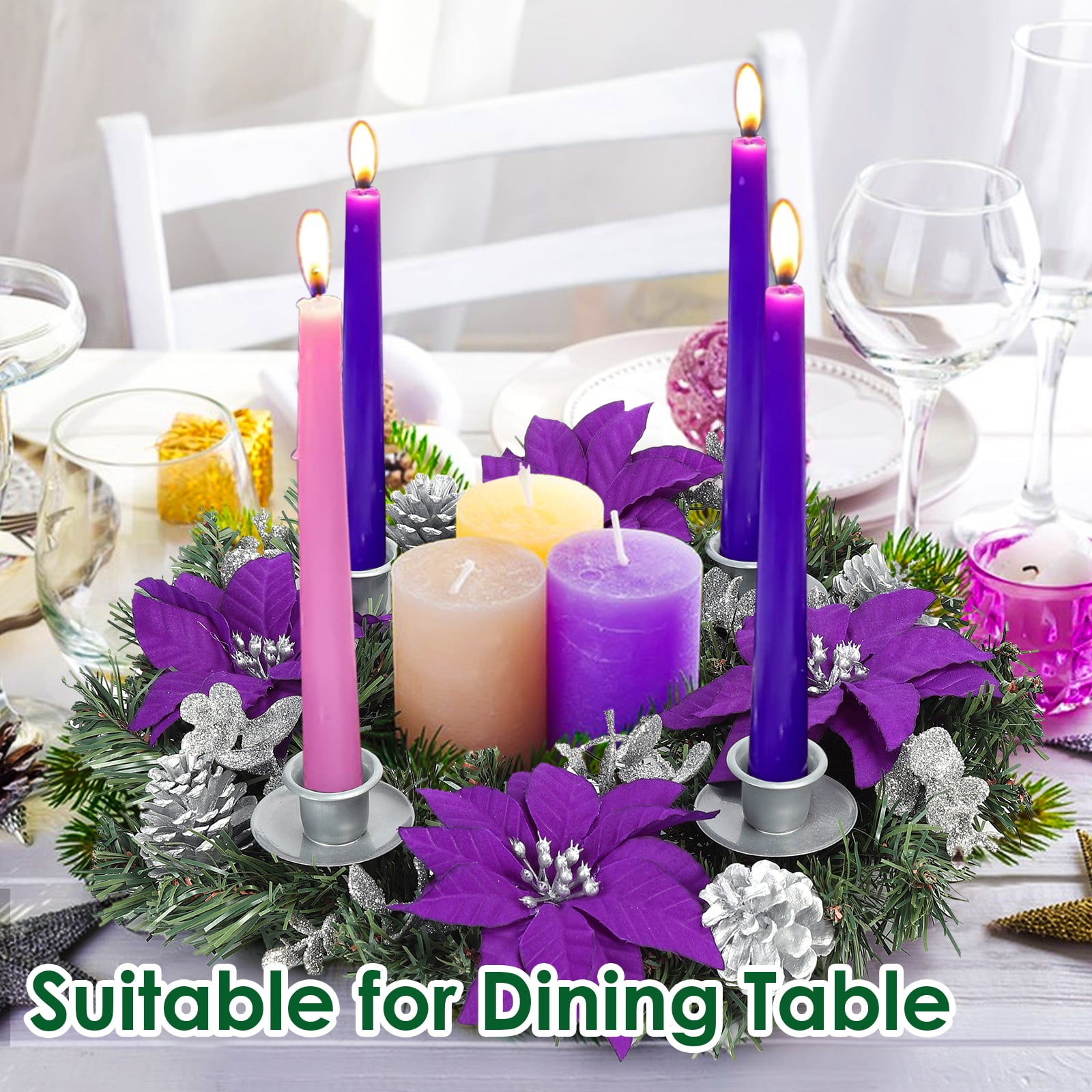 Usmixi Under 5 Dollars Christmas Wreath, Purple Ribbon Advent Candle Holder  Christmas Advent Centerpiece for Home Church 